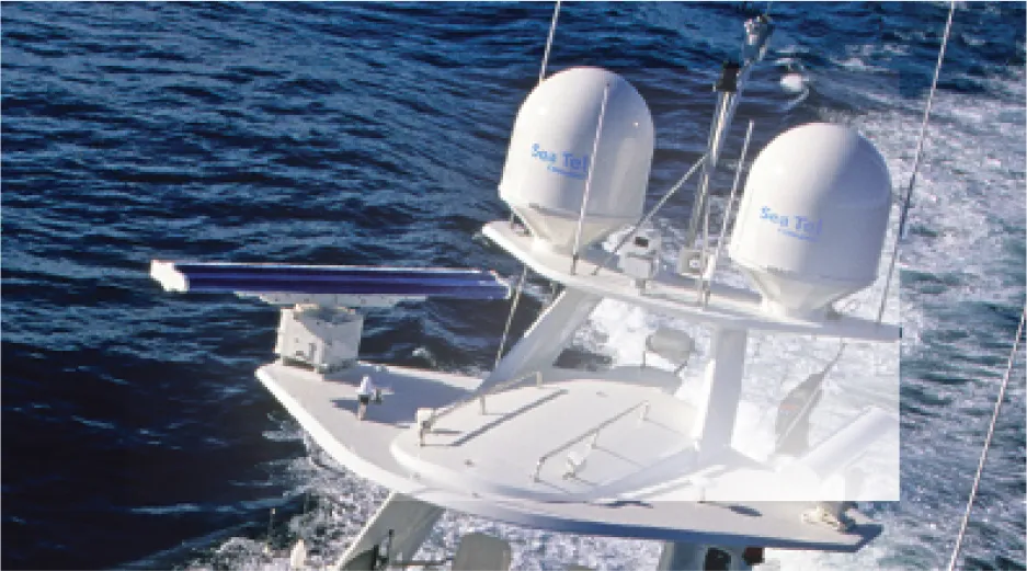 Leisure yacht with two Cobham maritime antenna on mast