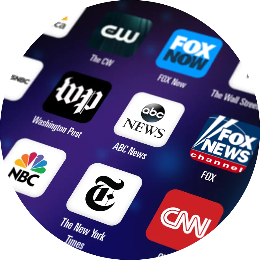 mass-media channels including New York Times, Washington Post, ABC News, etc.